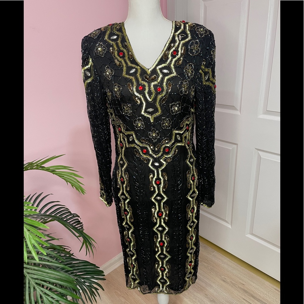 Vintage Evening Dress Rhinestones beaded Size small
